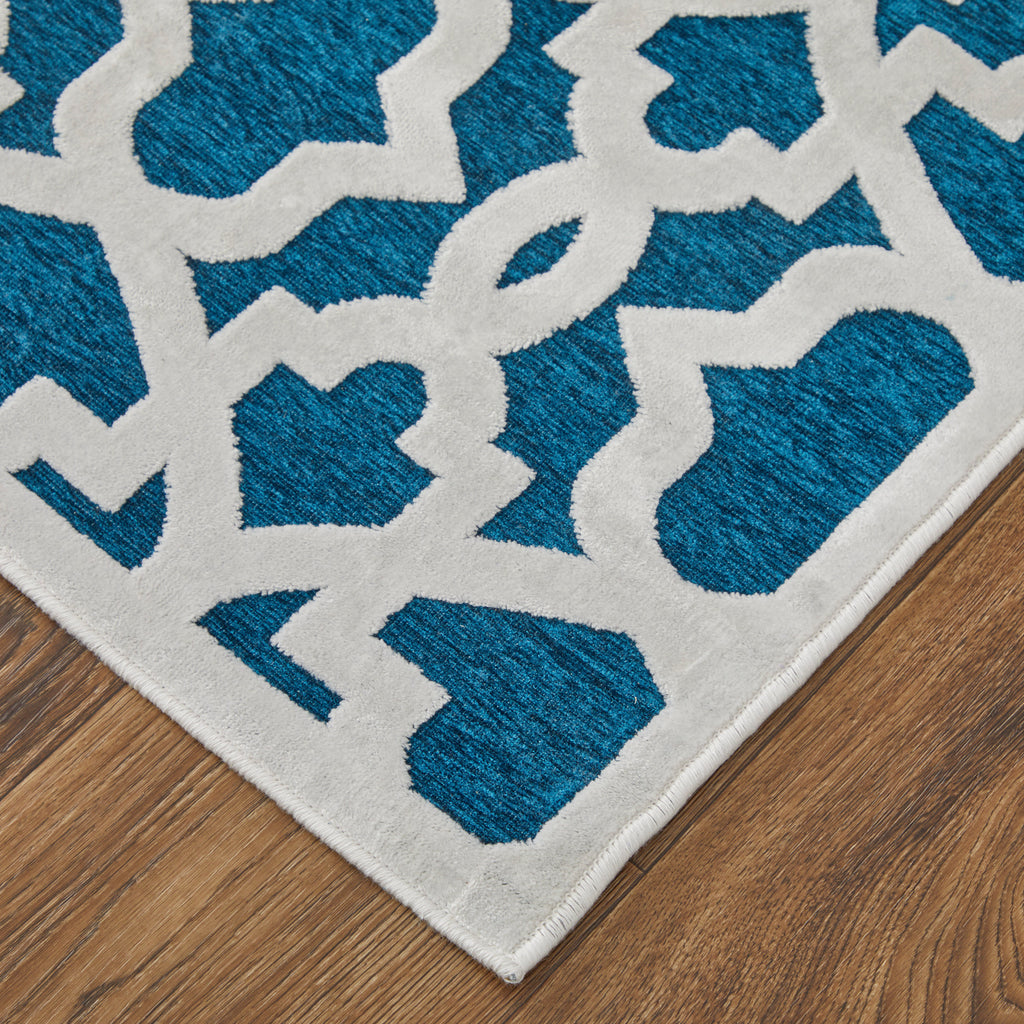 Saphir Mira Modern Geometric Blue Green White Area Rug (2'6" x 8' / Pattern 2)