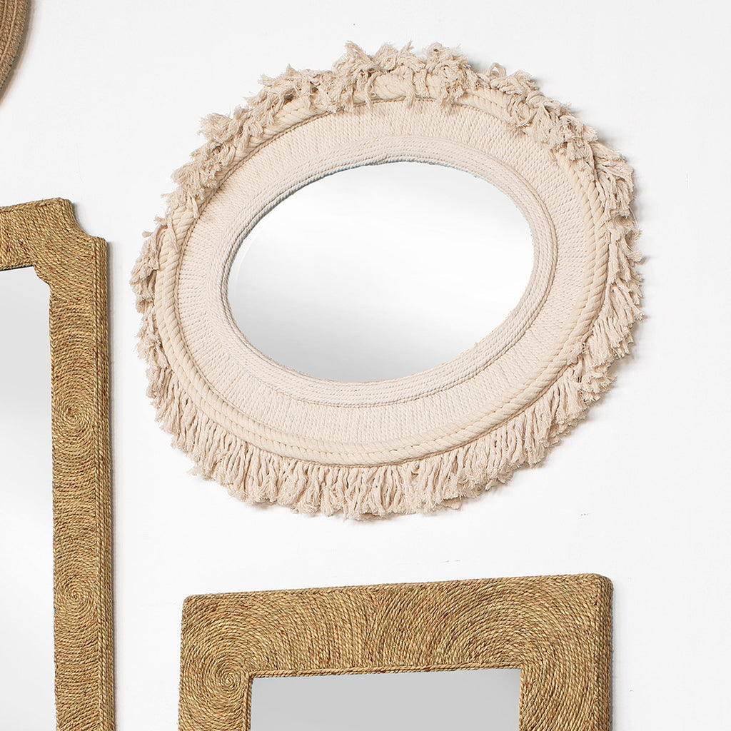 Fringe Oval Mirror-Off White