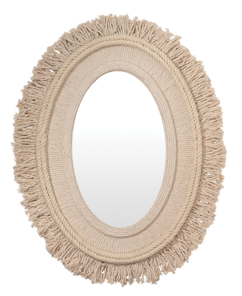 Fringe Oval Mirror-Off White