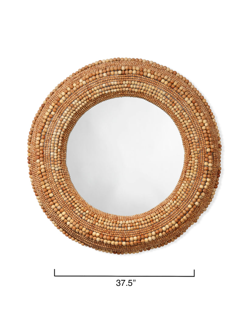 Strand Wood Beaded Round Wall Mirror