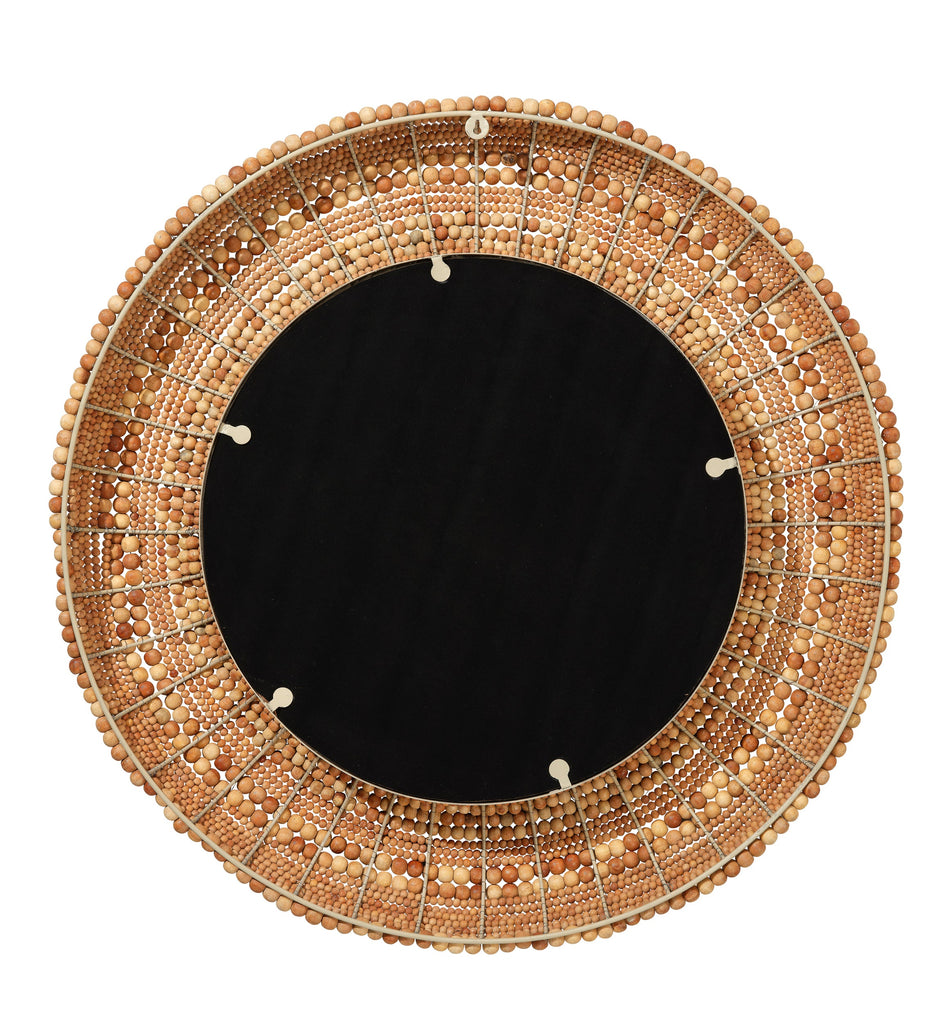 Strand Wood Beaded Round Wall Mirror