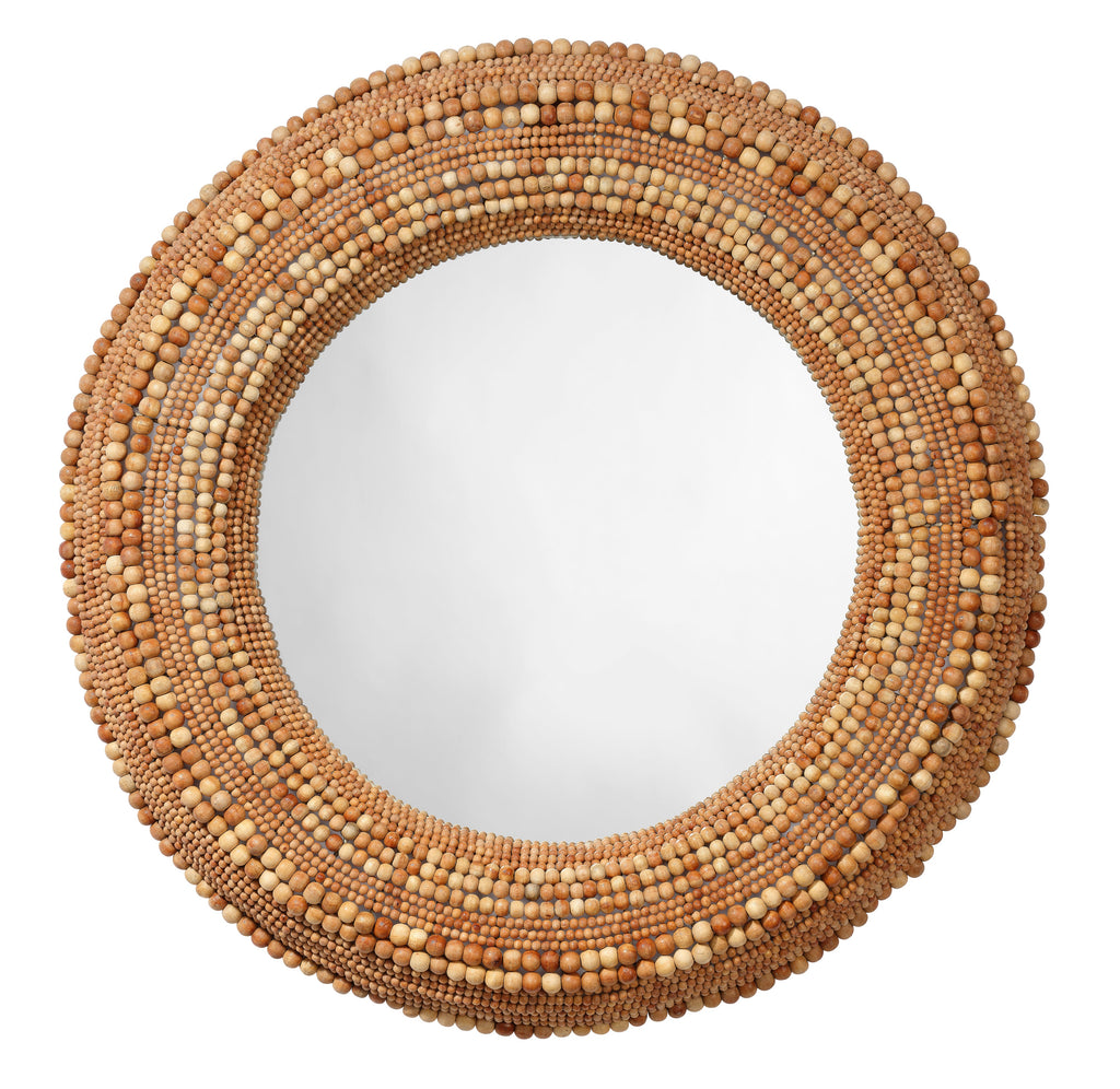 Strand Wood Beaded Round Wall Mirror