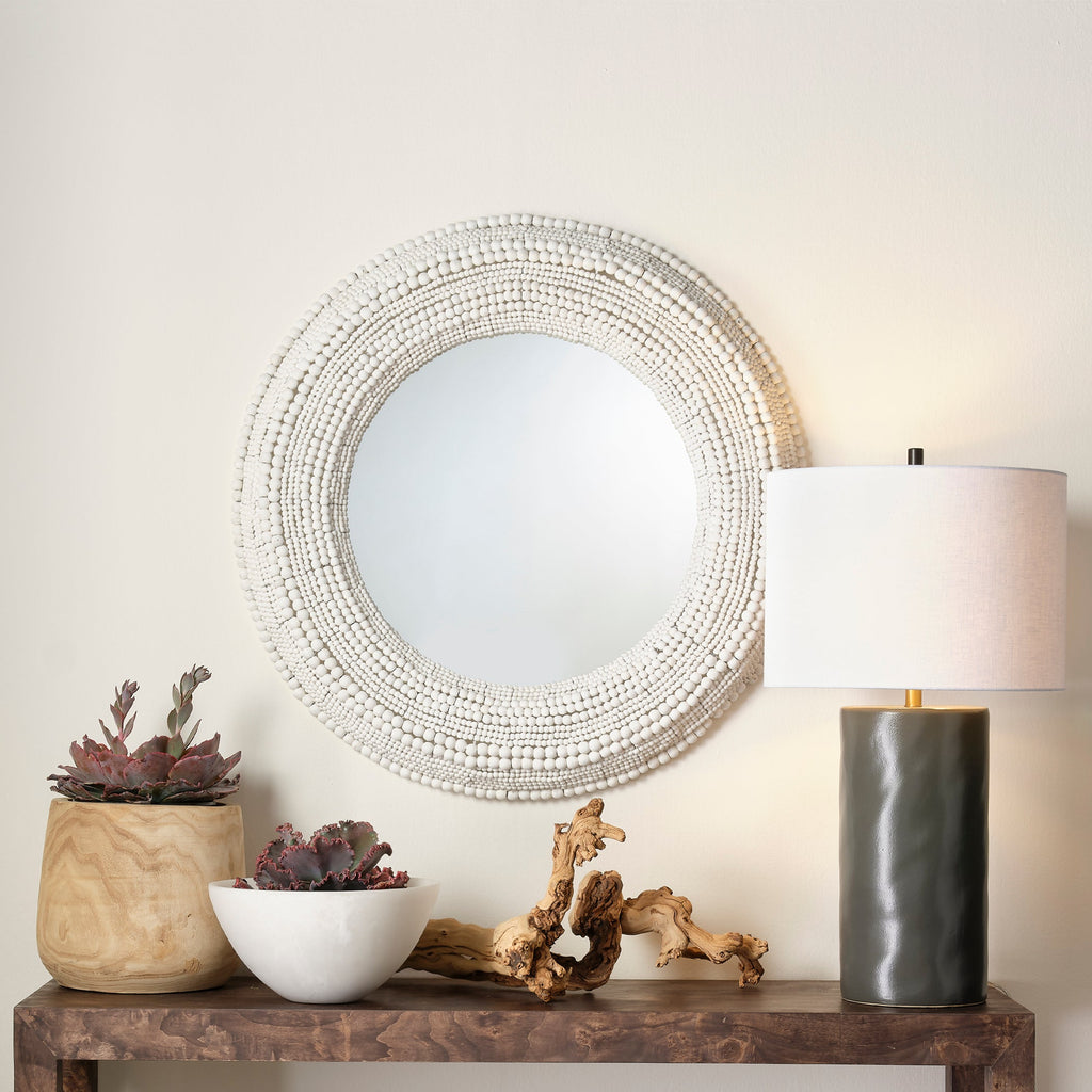 Strand Wood Beaded Round Wall Mirror