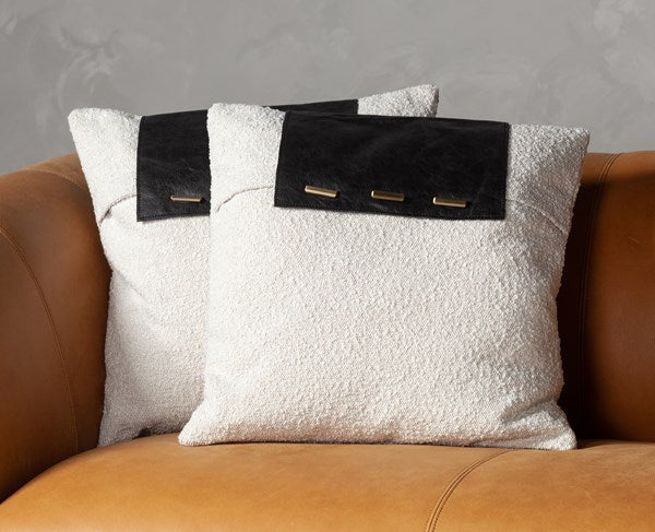 Boucle And Leather Pillow-Set Of 2-20"