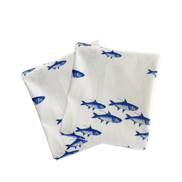 School Of Fish Mist Print Set/2 Thick,Cotton Kitchen Towels
