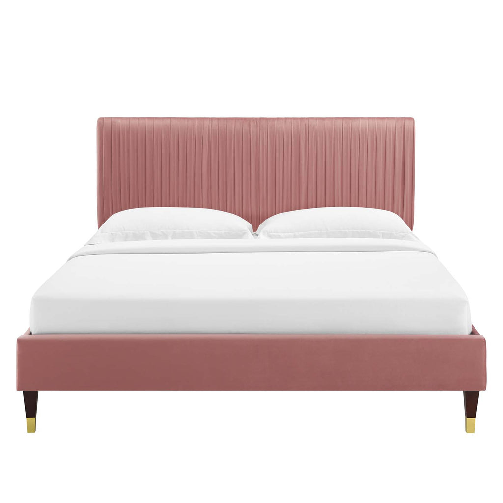 Peyton Performance Velvet Platform Bed - Dusty Rose