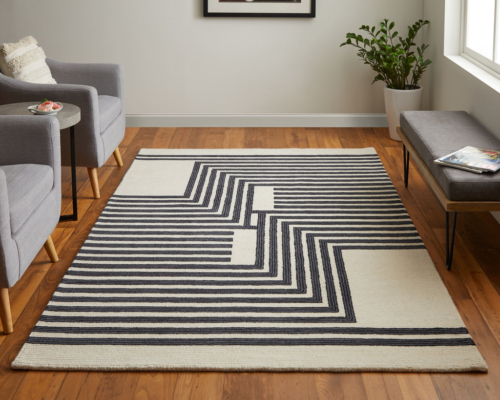 Maguire Transitional Abstract Gray Ivory Black Area Rug (5' x 8')