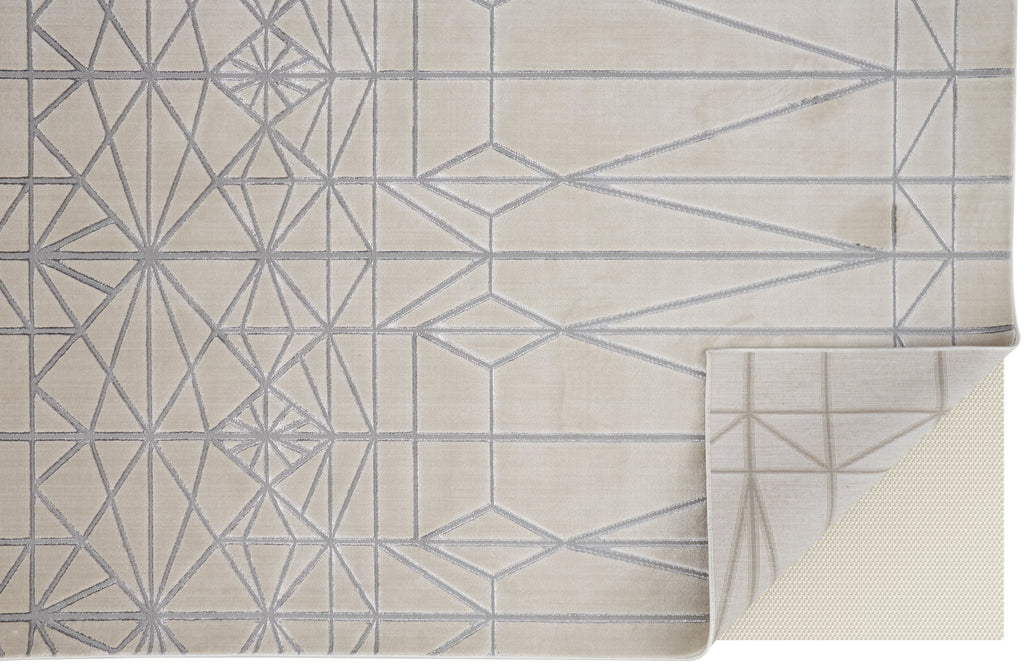 Micah Modern Geometric White Silver Gray Area Rug (8' x 10')