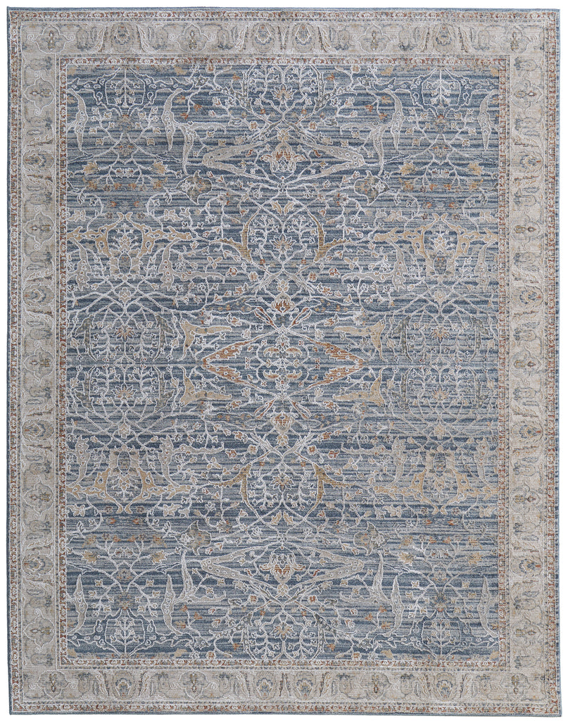 Pasha Transitional Ikat Blue Taupe Ivory Area Rug (2' x 3')