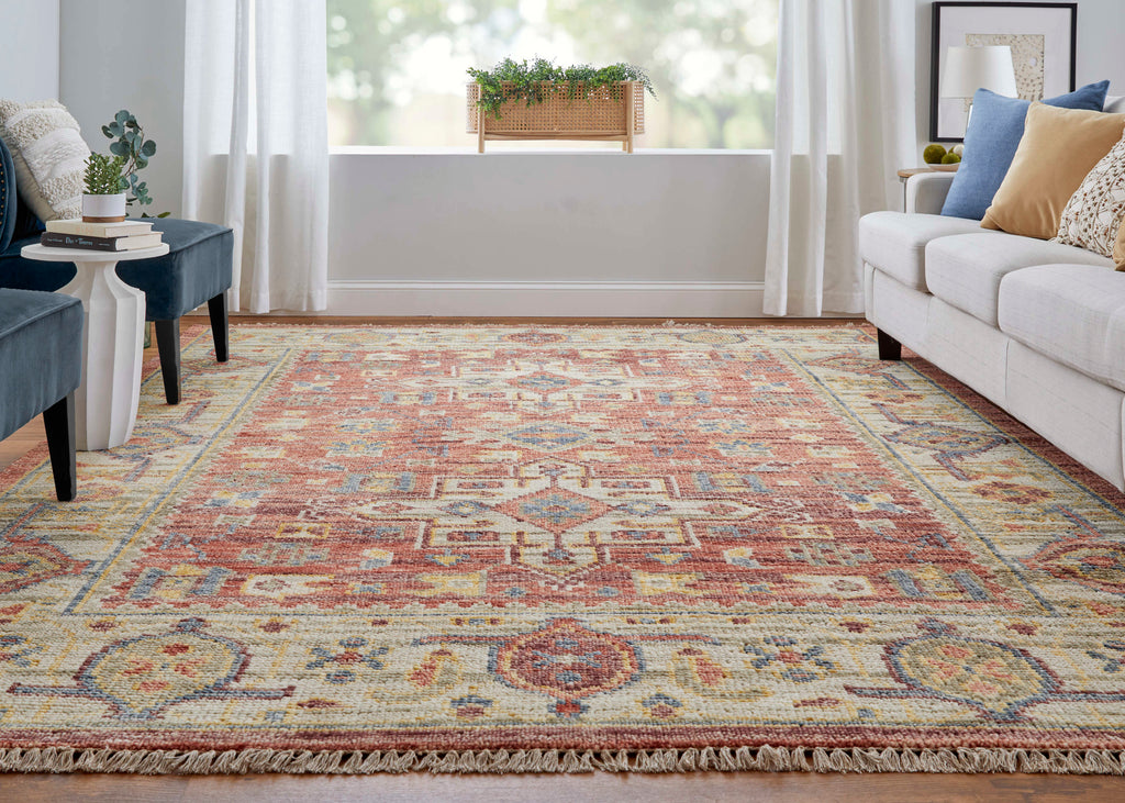 Fillmore Transitional Medallion Red Ivory Gold Area Rug (5' x 8')