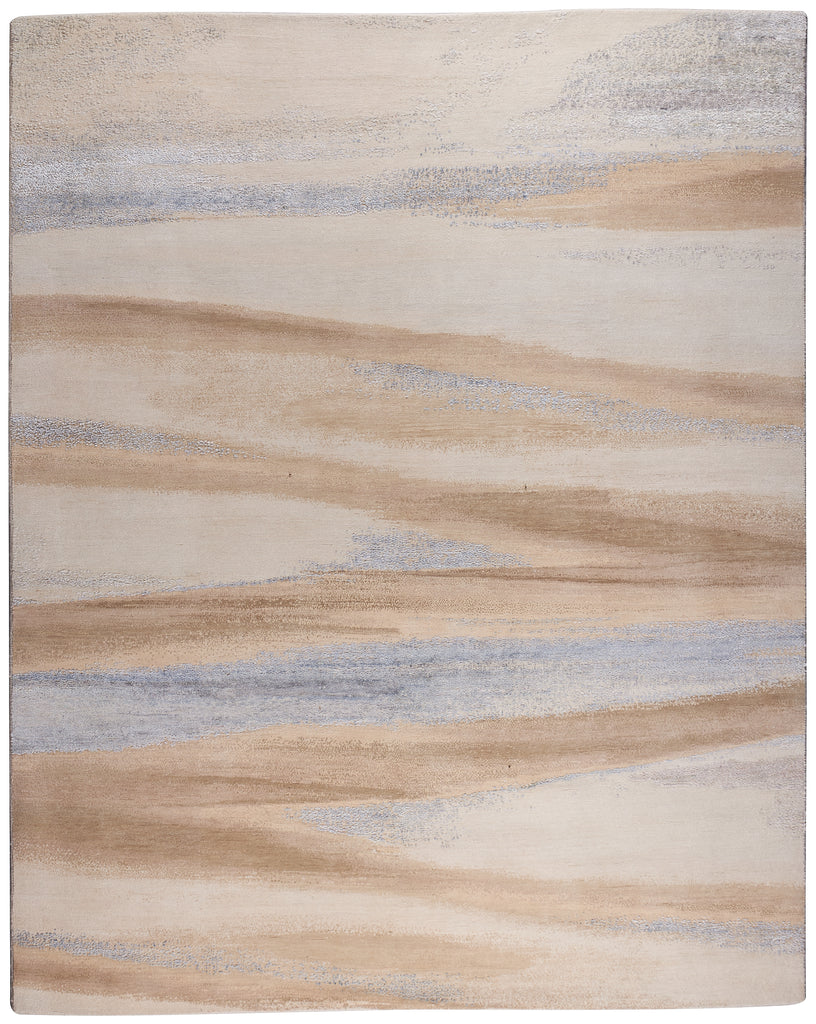 Livingston Modern Watercolor Tan Gray Blue Area Rug (9'6" x 13'6")