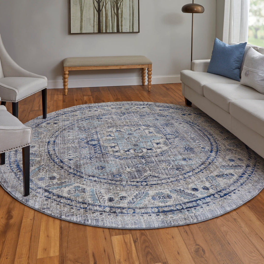 Bellini Transitional Medallion Taupe Gray Blue Area Rug (7'10" x 7'10")