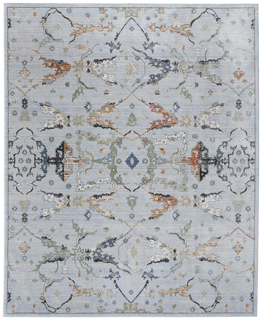 Melrose Traditional Floral Botanical Blue Green Ivory Area Rug (6'7" x 9'6")