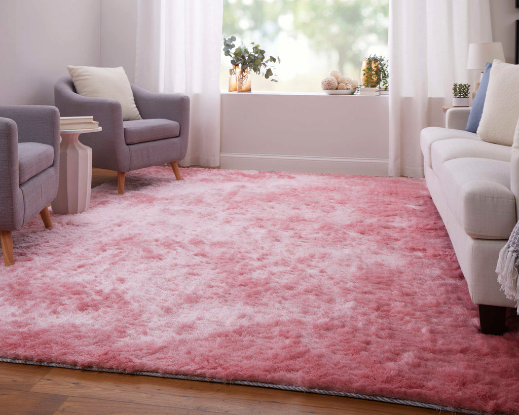 Indochine Modern Solid Pink Area Rug (7'6" x 9'6" / Pattern 2)