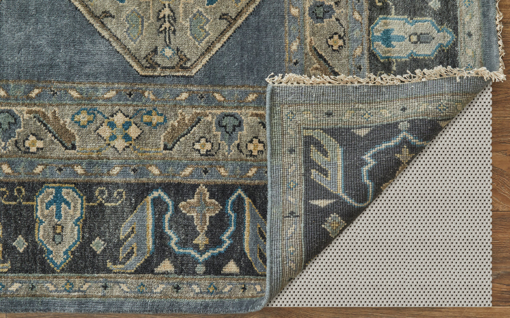 Ustad Traditional Diamond Blue Gray Taupe Area Rug (9'6" x 13'6")