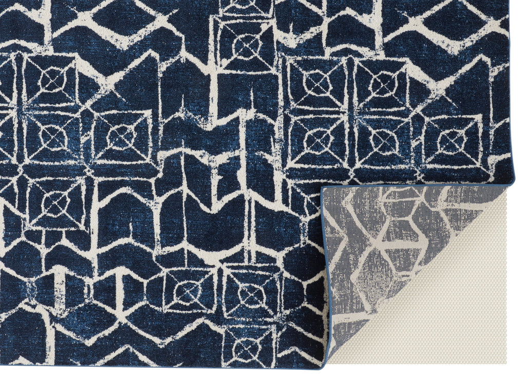 Remmy Transitional Geometric Blue Ivory Area Rug (6'7" x 9'6")