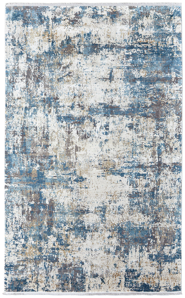 Cadiz Modern Abstract Ivory Tan Blue Area Rug (9'9" x 13'2")