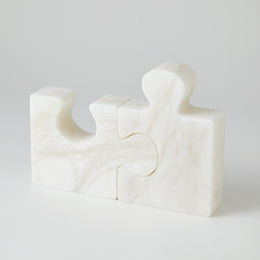 Alabaster Jigsaw Bookends - Pair : Alabaster Jigsaw Bookends - Pair (White)