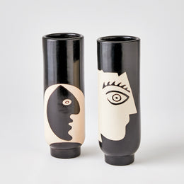 Simple Face Vase : Simple Face Vase (Black with Natural Design)