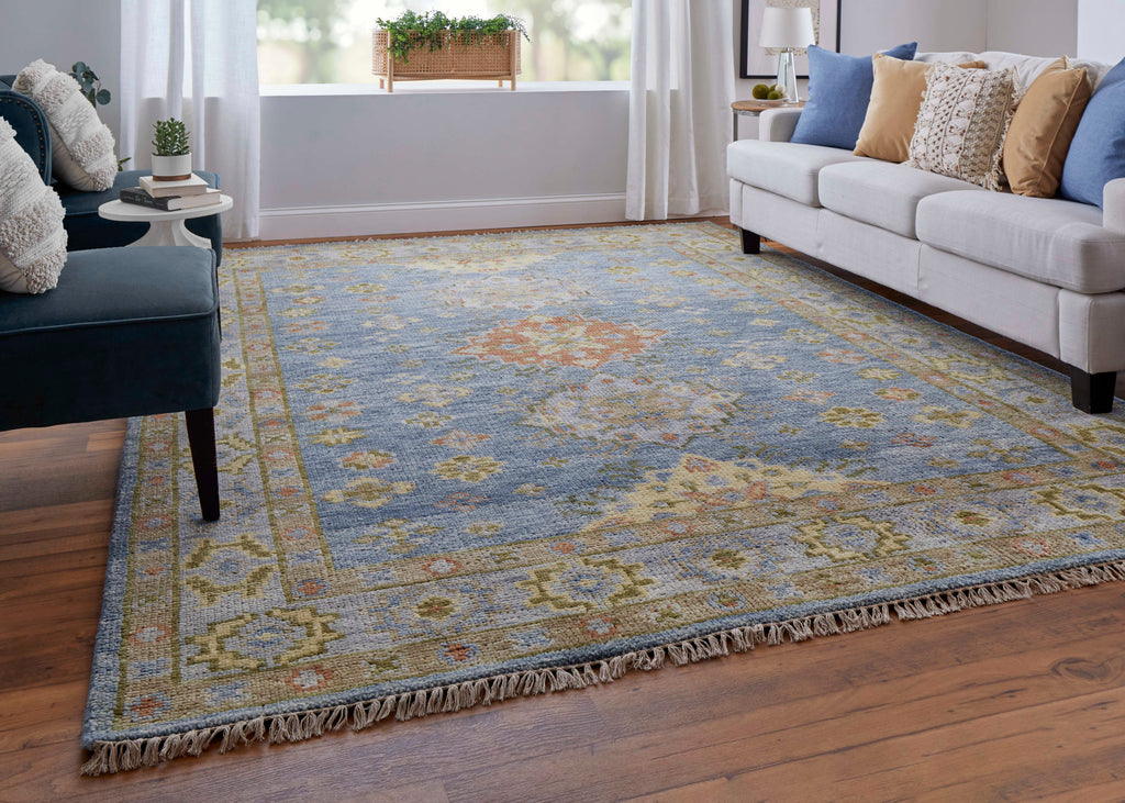 Fillmore Transitional Diamond Blue Green Yellow Area Rug (5' x 8')