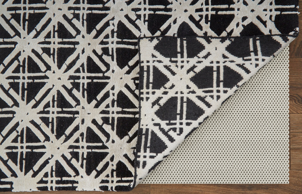 Bamboo Lattice Modern Geometric Black White Ivory Area Rug (8'6" x 11'6")