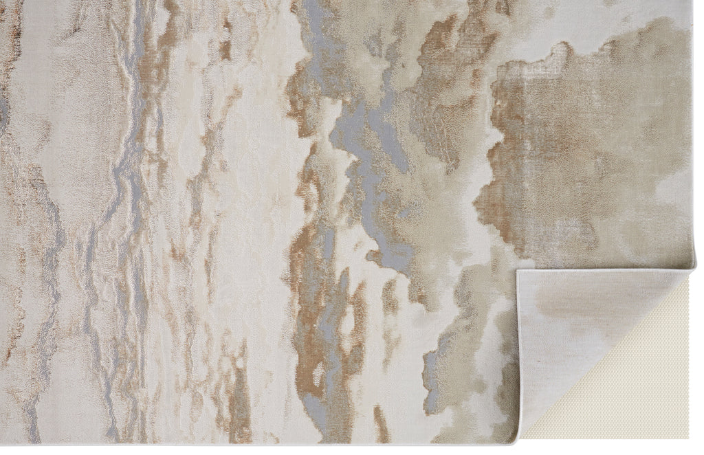 Aura Modern Abstract Ivory Tan Gray Area Rug (6'7" x 9'6")