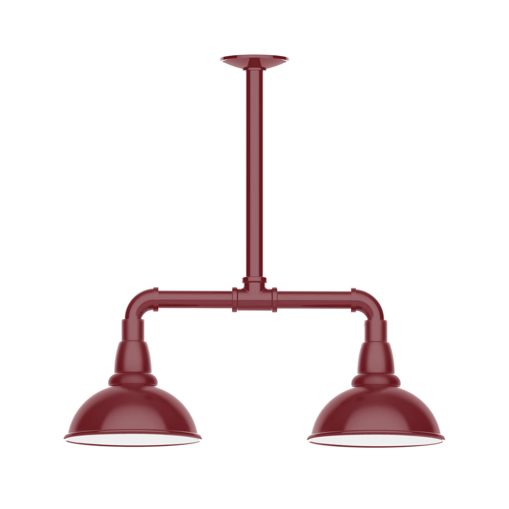 Cafe 2-Light Stem Hung Pendant-Barn Red, 8" Shade and 12" Stem