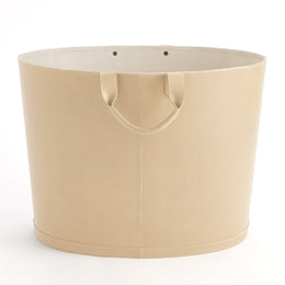 Oversized Oval Leather Basket, Beige