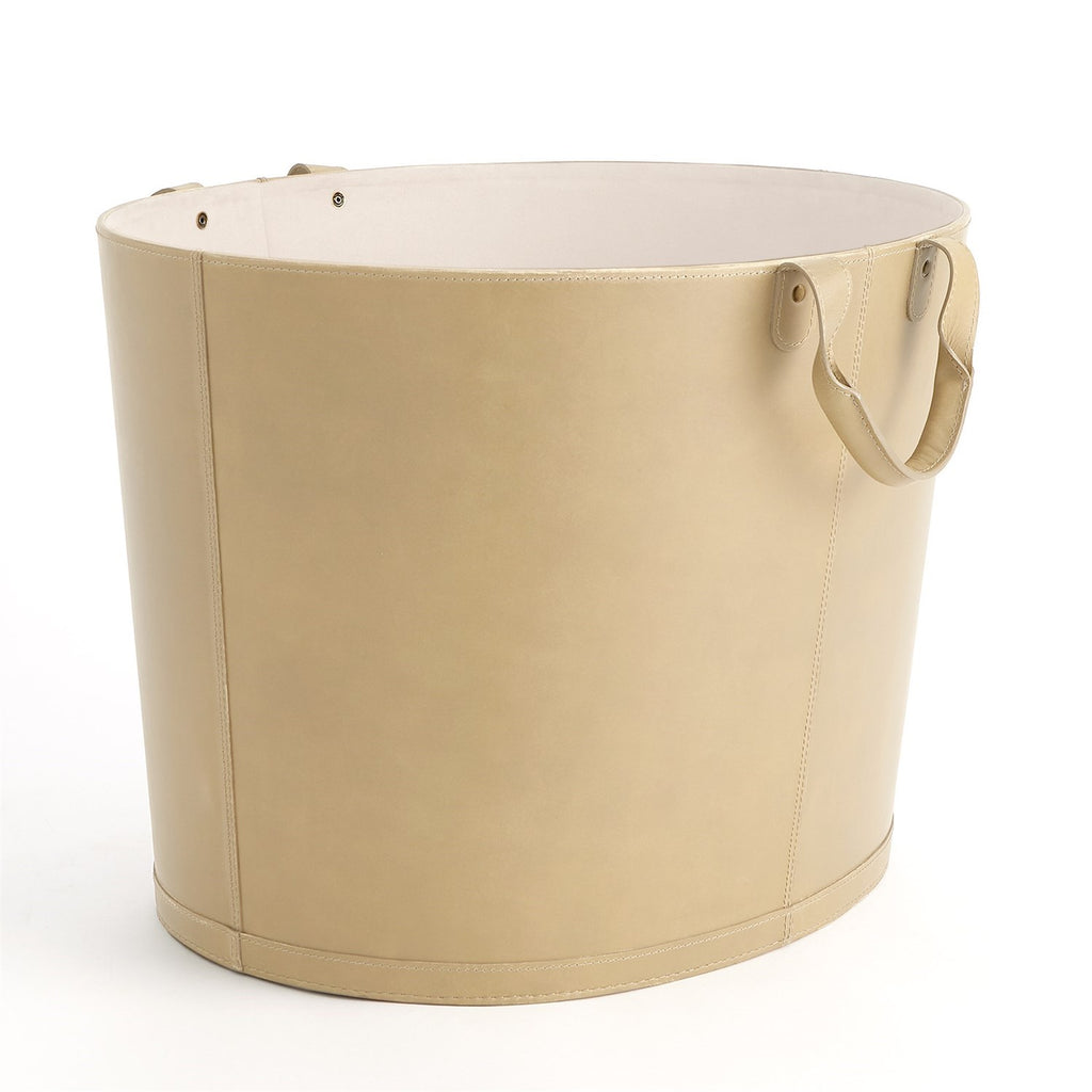 Oversized Oval Leather Basket, Beige