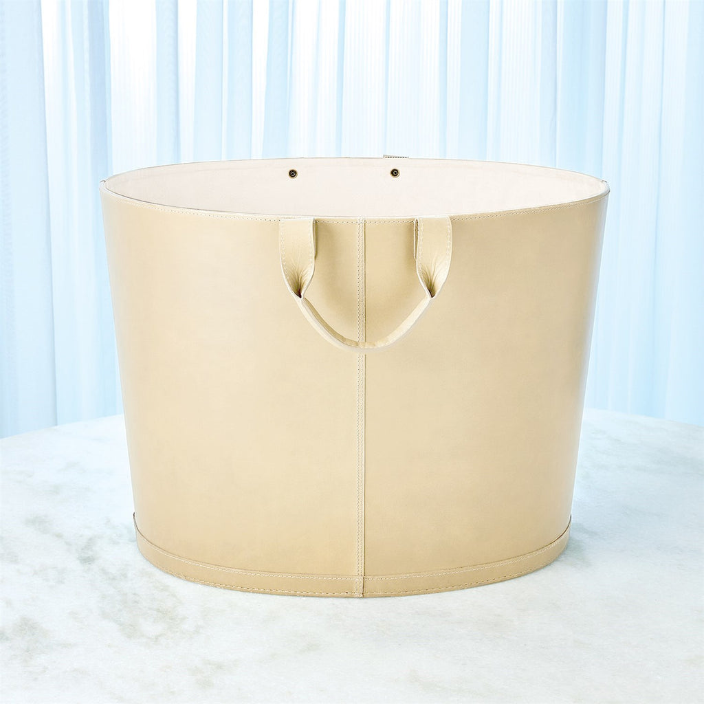 Oversized Oval Leather Basket, Beige