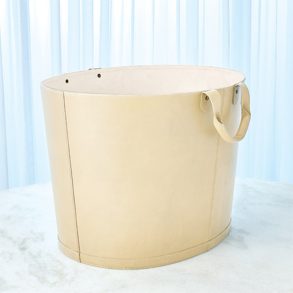 Oversized Oval Leather Basket, Beige