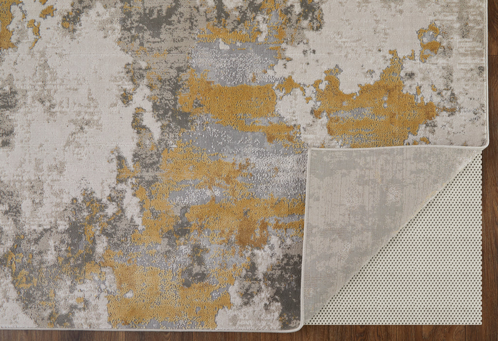 Waldor Modern Abstract Ivory Gold Gray Area Rug (12' x 15')