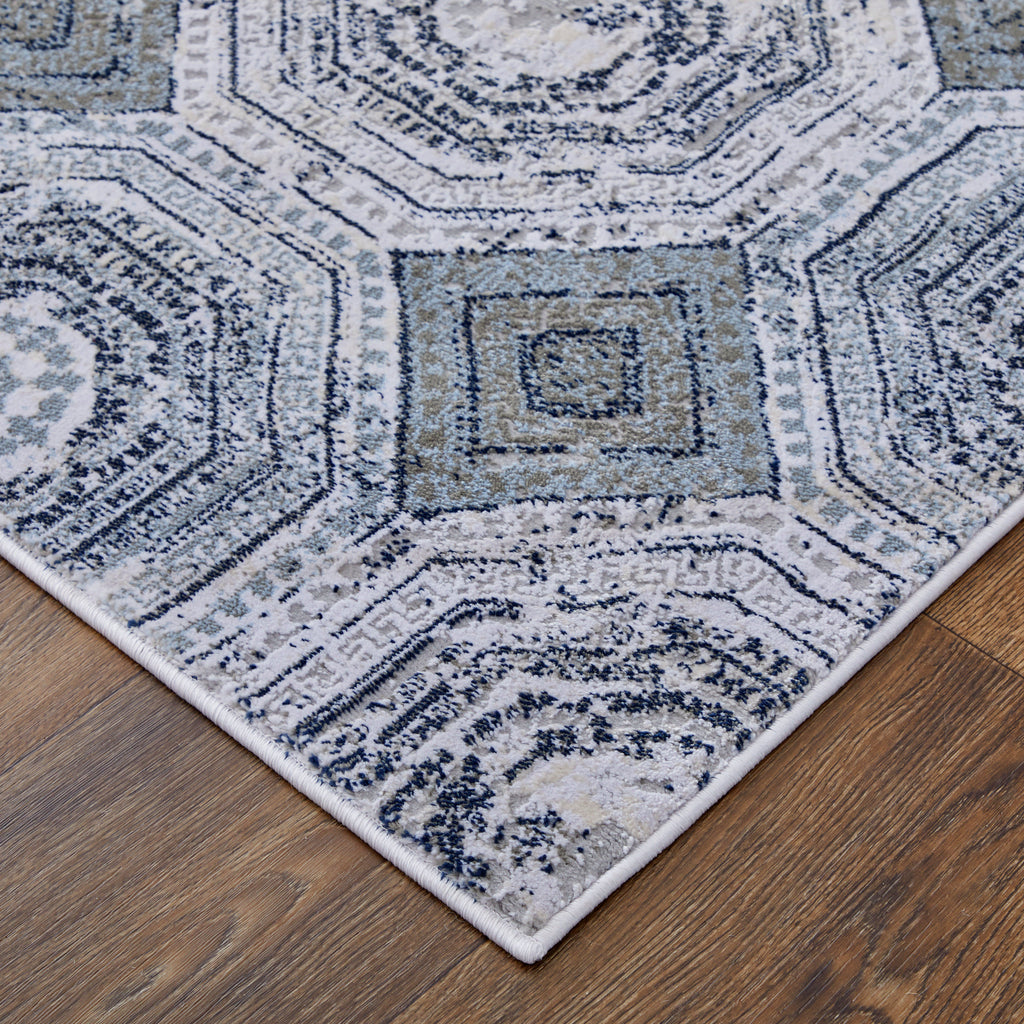 Marigold Transitional Geometric Gray Blue White Area Rug (8' x 11')