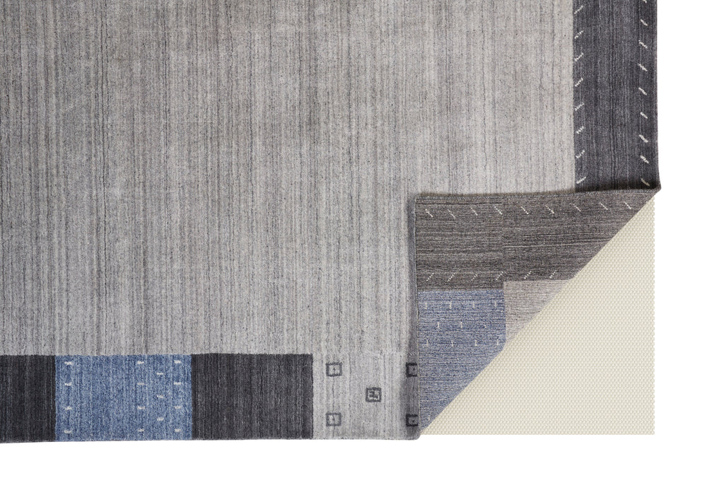 Legacy Transitional Bordered Gray Blue Black Area Rug (9'6" x 13'6")