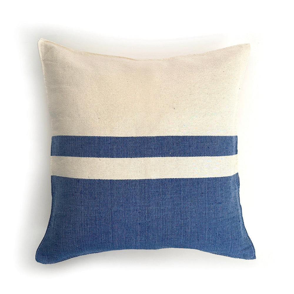 Woven Block Pillow Case Natural With Blue