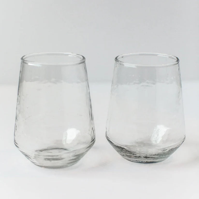 Handblown Hammered Glass Water Tumbler Set of 4