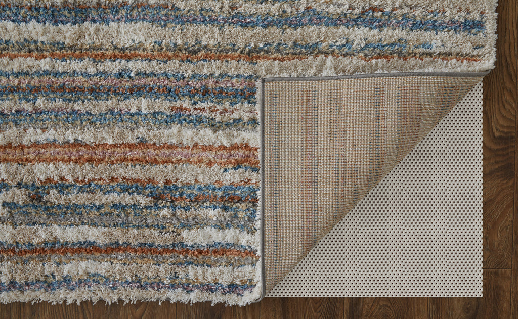 Mynka Transitional Stripes Ivory Blue Orange Area Rug (4' x 6')