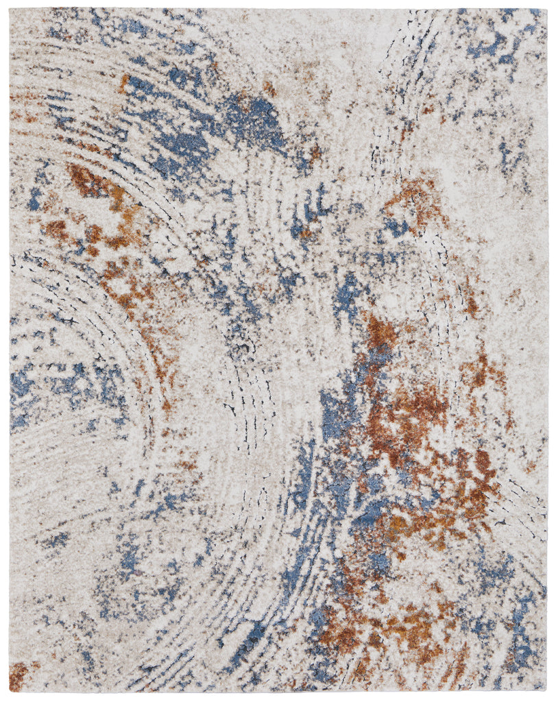 Gilmore Modern Abstract Ivory Blue Orange Area Rug (2' x 3')