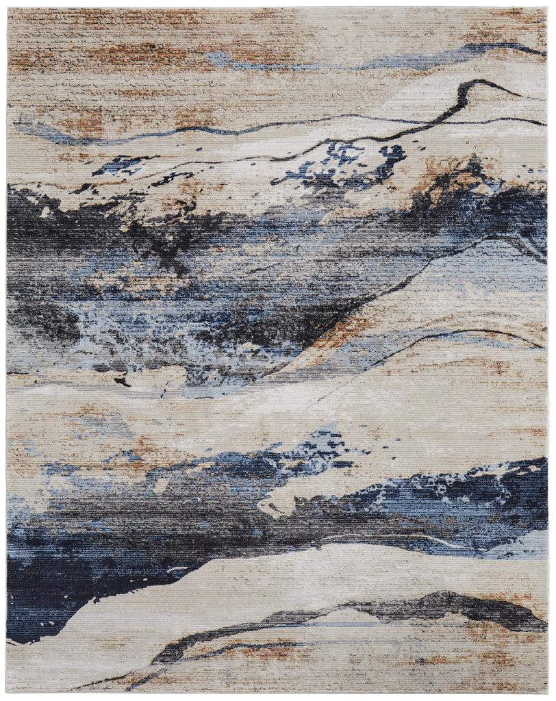 Sonora Modern Abstract Tan Blue Gray Area Rug (9' x 12'8")