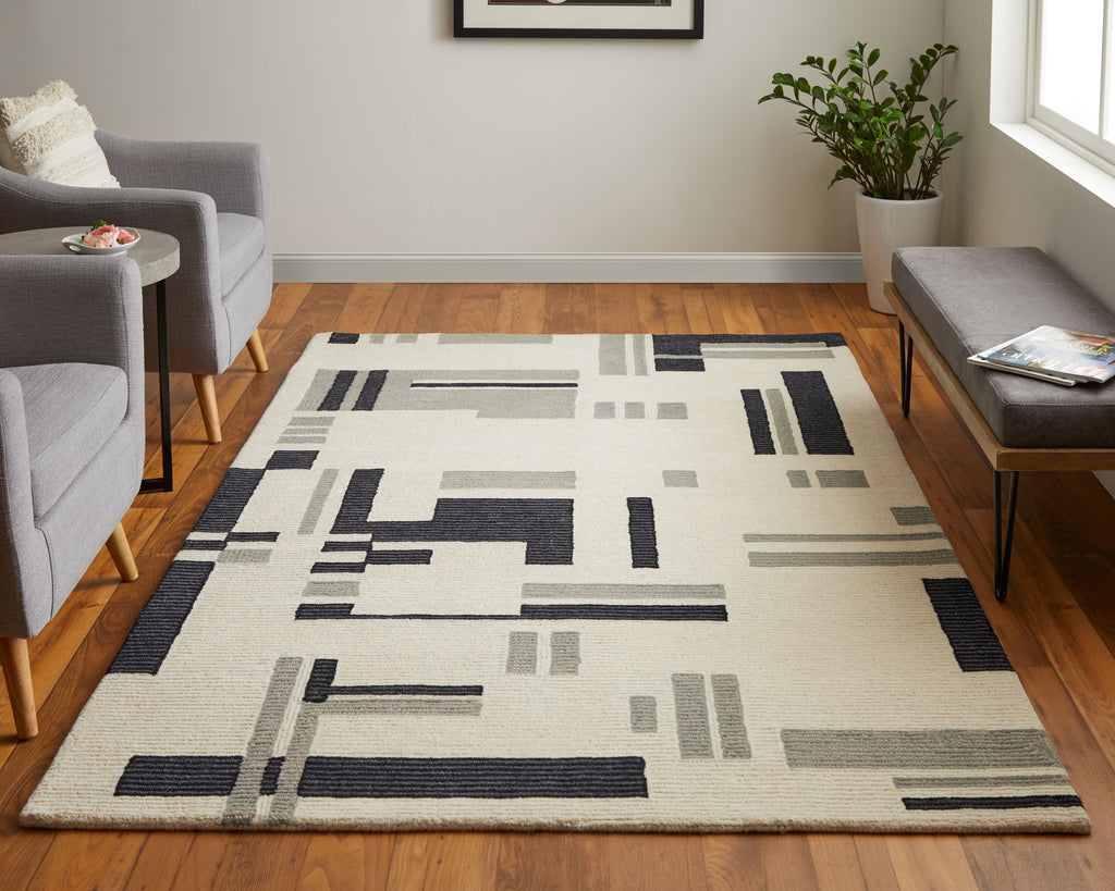 Maguire Transitional Abstract Ivory Taupe Area Rug (9' x 12')