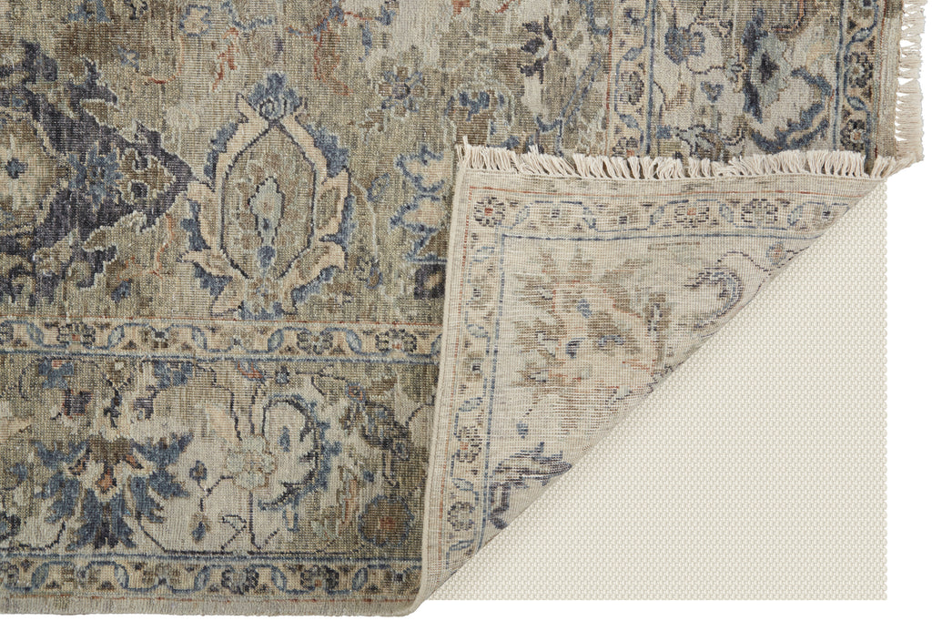 Marabel Traditional Damask Taupe Ivory Blue Area Rug (3'6" x 5'6")