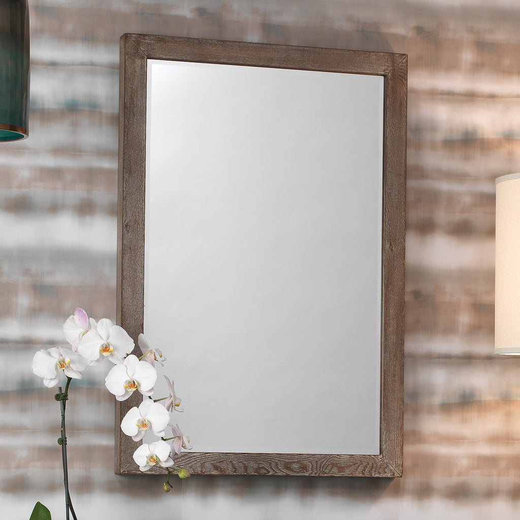 Austere Simple Rectangle Mirror-Grey Washed