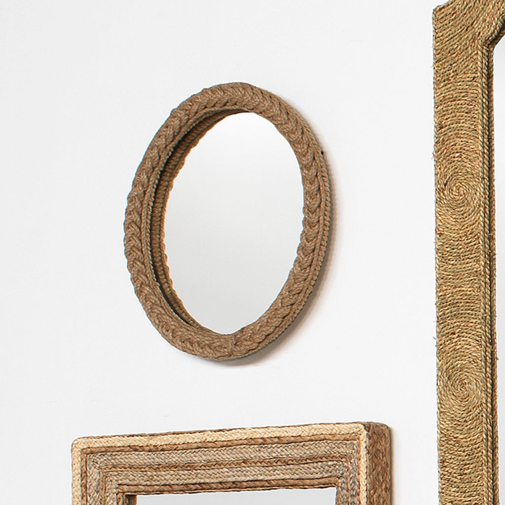 Braided Round Mirror-Natural