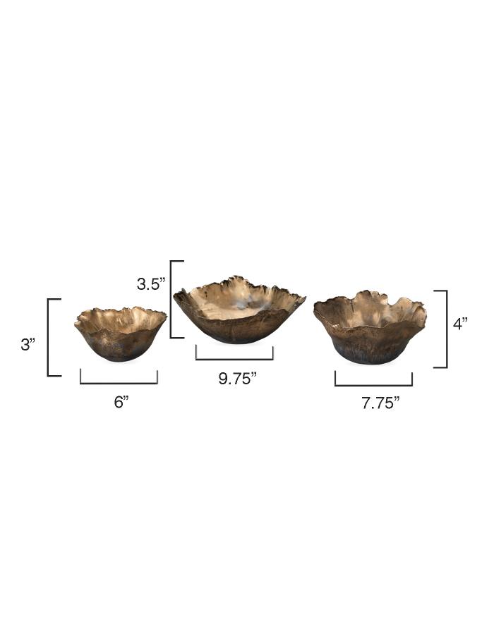 Fleur Ceramic Bowls, Set of 3-Gold