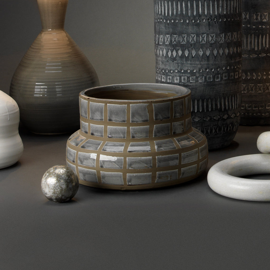 Grid Ceramic Vase-Grey