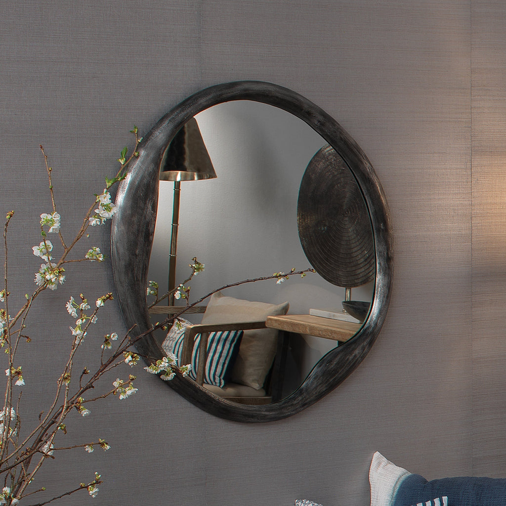 Organic Round Mirror-Antique Grey