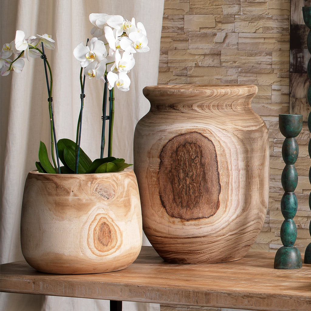 Topanga Wooden Vase-Brown