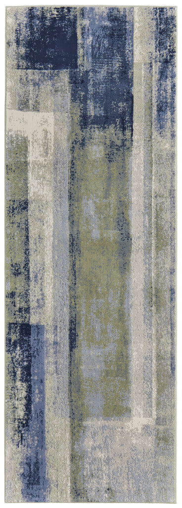 Clio Modern Abstract Blue Green Ivory Area Rug (2'9" x 7'10")