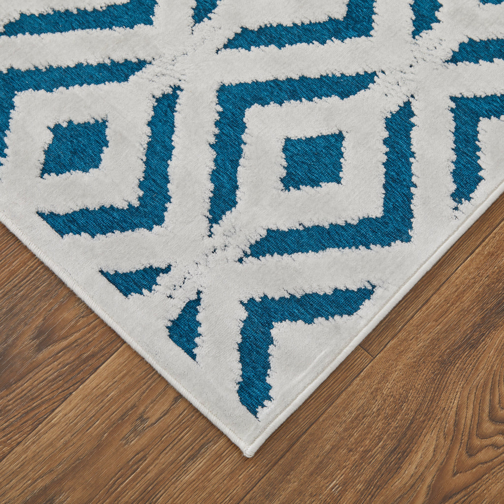 Saphir Mira Modern Solid Blue Green White Area Rug (7'6" x 7'6")