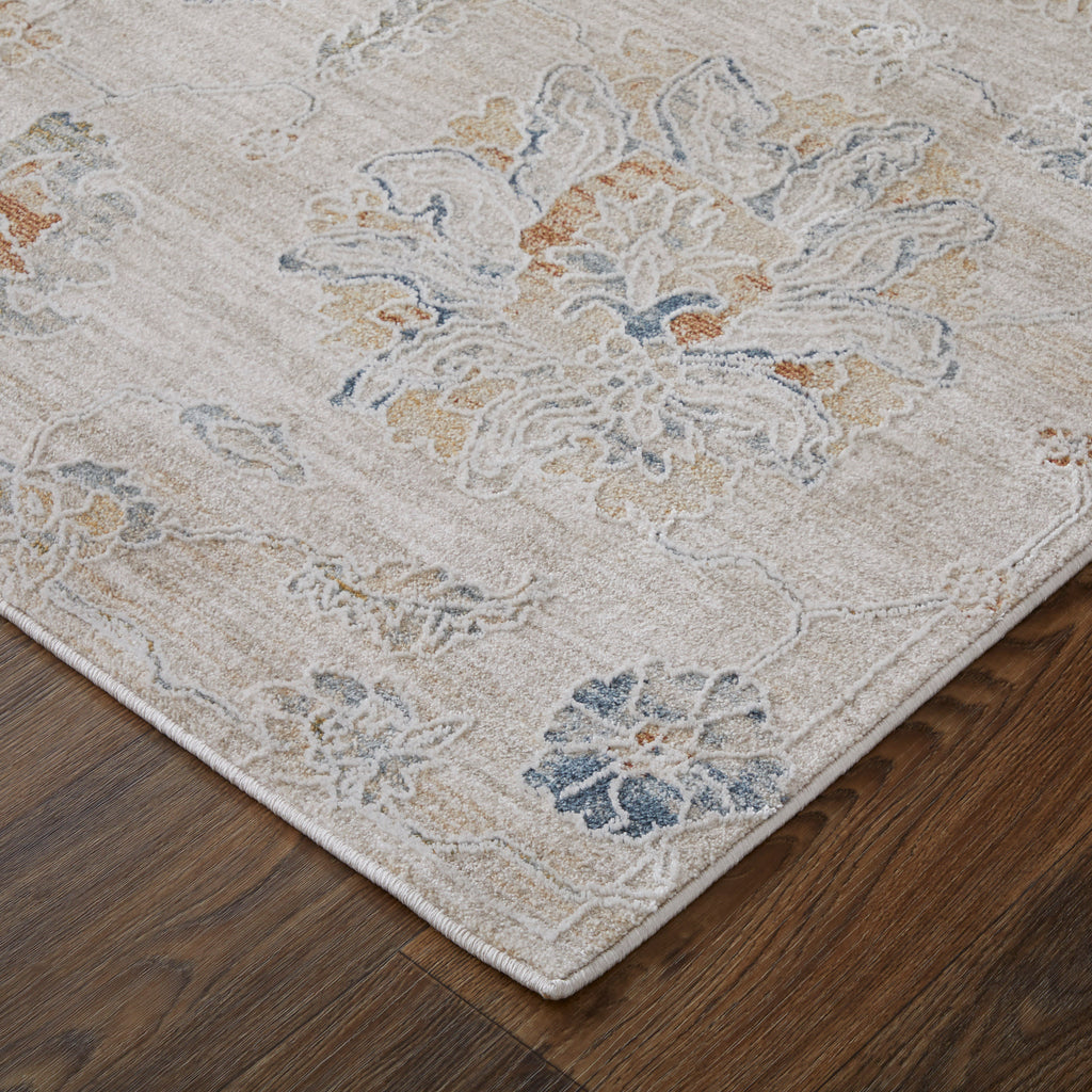 Pasha Transitional Floral Botanical Taupe Ivory Blue Area Rug (7'10" x 10'3")